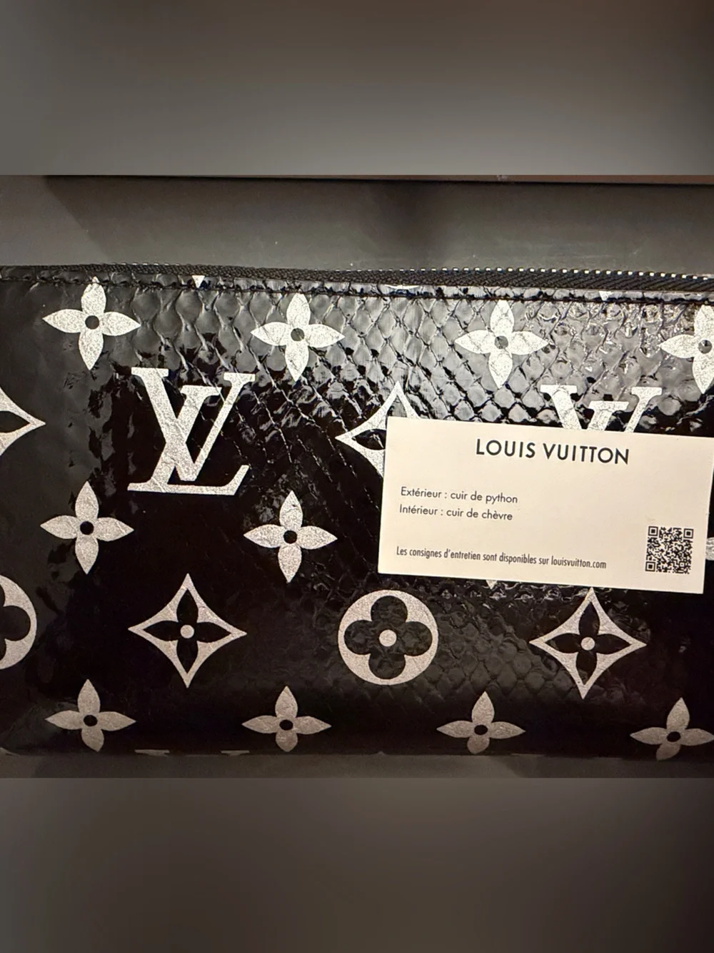Louis Vuitton Black Python Monogram Zip-Around Wallet with White LV Print